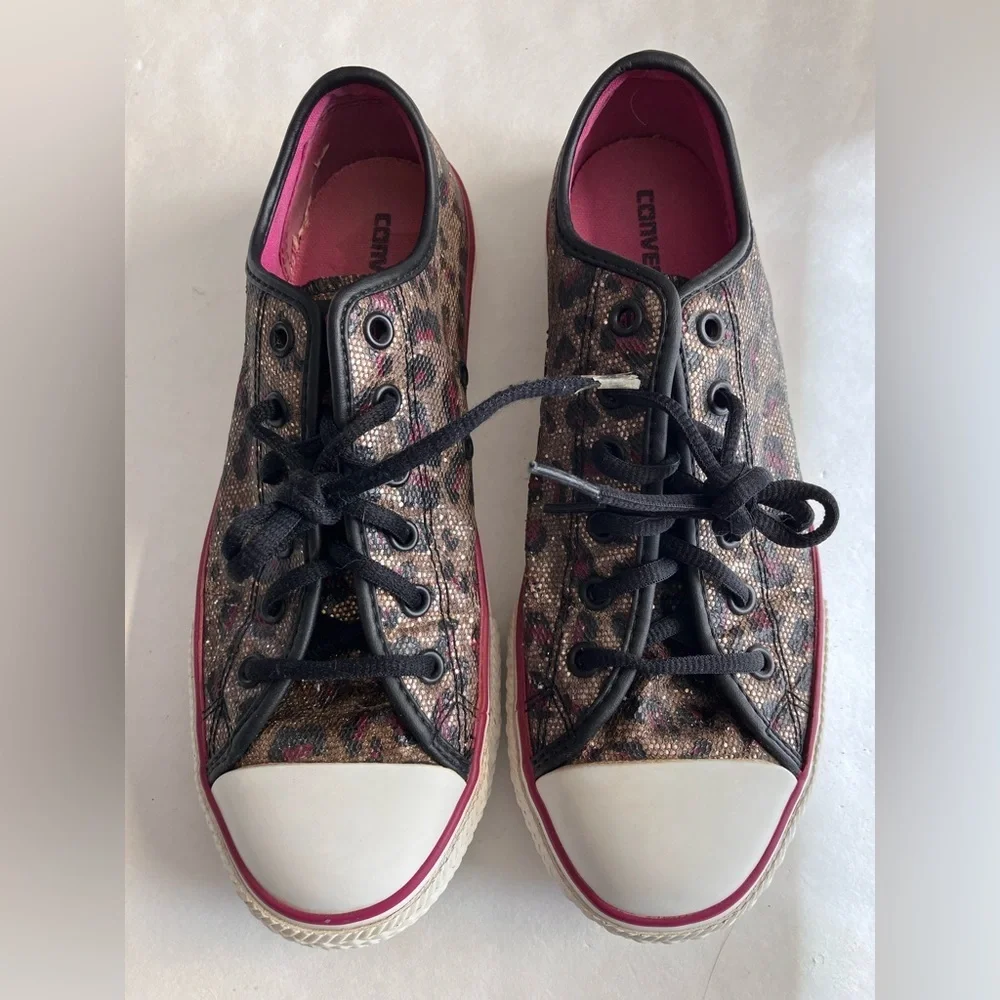 Converse All Star Metallic Leopard Print Sneakers, Black/Gold, Size 5 (Junior)